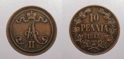 World Coins - FINLAND: 1865 10 Pennia