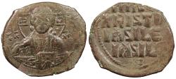 Ancient Coins - Anonymous, attributed to the joint reign of Basil II and Constantine VIII 976-1025 A.D. Follis Constantinople Mint Good Fine
