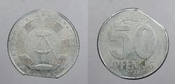 World Coins - GERMANY (EAST): 1968-A Clipped planchet error 50 Pfennig
