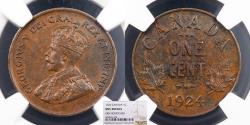 World Coins - CANADA George V 1924 Cent NGC UNC
