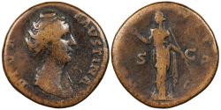 Ancient Coins - Diva Faustina, wife of Antoninus Pius Died 141 A.D. Sestertius Rome Mint Good Fine