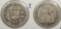 World Coins - PERU Republic 1869-YB 1/5 Sol