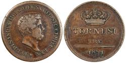 World Coins - ITALIAN STATES Naples Ferdinand (Ferdinando) II 1851 3 Tornesi VF