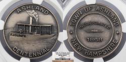 Us Coins - Ashland, NH ND (1968) AR Ashland Centennial Sterling 36mm Medal NGC MS-67