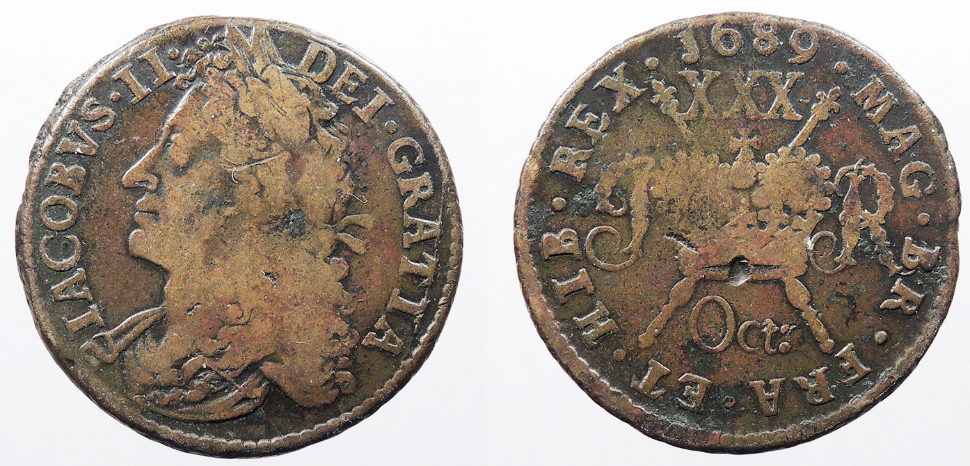 IRELAND: 1689-OCT Gun Money Halfcrown (1/2 Crown) | European Coins