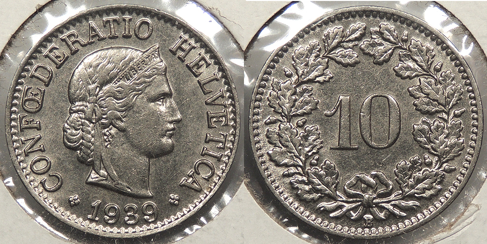 SWITZERLAND: 1939 10 Rappen | European Coins