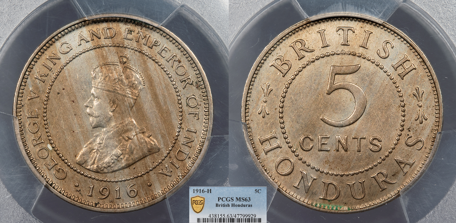 BRITISH HONDURAS George V 1916-H 5 Cents PCGS MS-63 | North