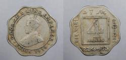 World Coins - INDIA: British Colonial 1919 (c) George V 4 Annas