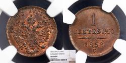 World Coins - ITALIAN STATES Lombardy-Venetia Venice 1852-V Centesimo NGC MS-66 BN