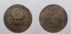 World Coins - ITALIAN STATES: Lombardy Venetia- Venice 1822-M 3 Centesimi