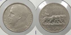 World Coins - ITALY: 1920-R Reeded edge. 50 Centesimi