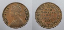 World Coins - INDIA: British Colonial 1862 (c) 26mm; Victoria 1/4 Anna