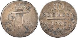 World Coins - RUSSIA Paul I 1798/7-SM MB 10 Kopeks Good VF
