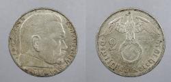 World Coins - GERMANY: Third Reich 1939-A Hindenburg 2 Reichsmark