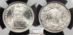 World Coins - SWITZERLAND 1921-B 1/2 Franc NGC MS-64