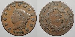 Us Coins - 1822 Coronet 1 Cent Newcomb-9 F-12