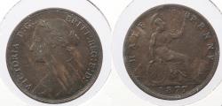 World Coins - GREAT BRITAIN: 1877 Victoria Halfpenny (1/2 Penny)
