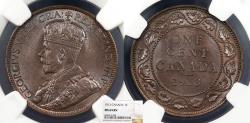 World Coins - CANADA George V 1913 Cent NGC MS-64 BN