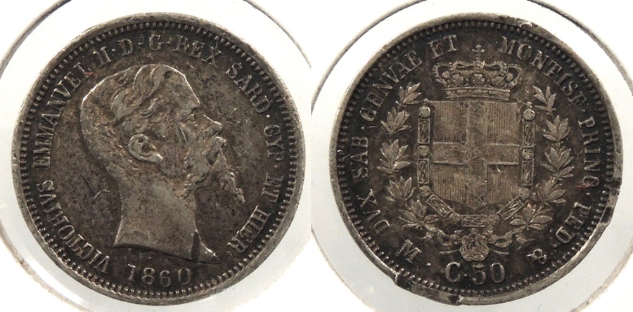 World Coins - ITALIAN STATES: Sardinia 1860-M 50 Centesimi