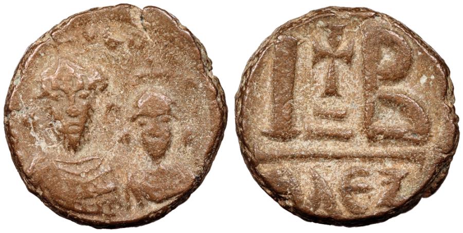 Ancient Coins - Heraclius, with Heraclius Constantine 610-641 A.D. 12 Nummi Alexandria Mint Good VF