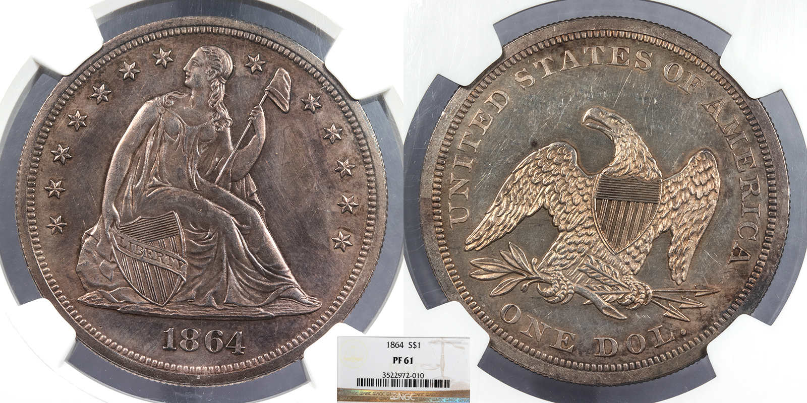 1864 Seated Liberty 1 Dollar (Silver) Proof NGC PF-61 | Miscellaneous