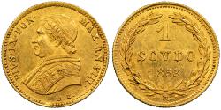 World Coins - ITALIAN STATES Papal States Pius IX 1853-R Scudo Choice AU