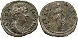 Ancient Coins - Diva Faustina, wife of Antoninus Pius Died 141 A.D. Dupondius Rome Mint Good VF