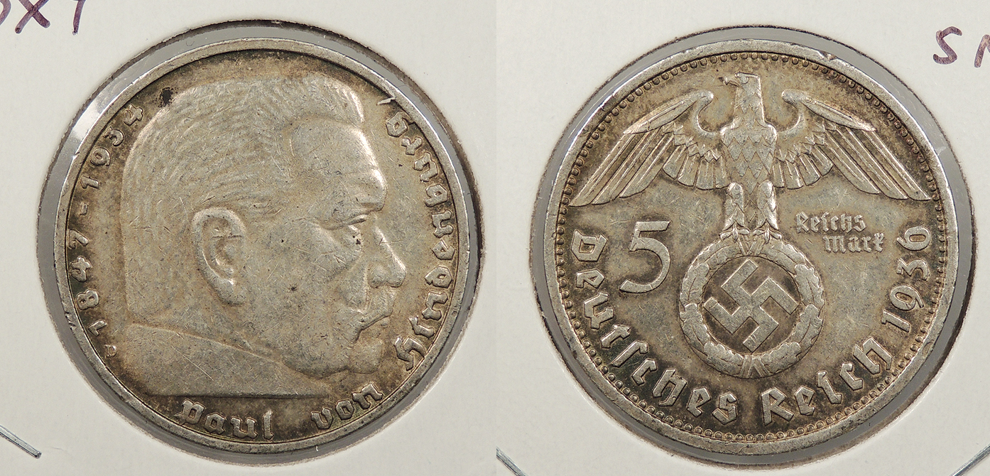 GERMANY: 1936-D Hindenburg 5 Mark | European Coins