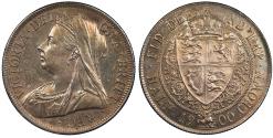 World Coins - GREAT BRITAIN Victoria 1900 Halfcrown (1/2 Crown) AU/UNC
