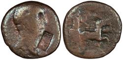 Ancient Coins - Syria Coele-Syria Claudia Leucas Trajan 98-117 A.D. AE21 Leucas on the Chrysoroas Fair