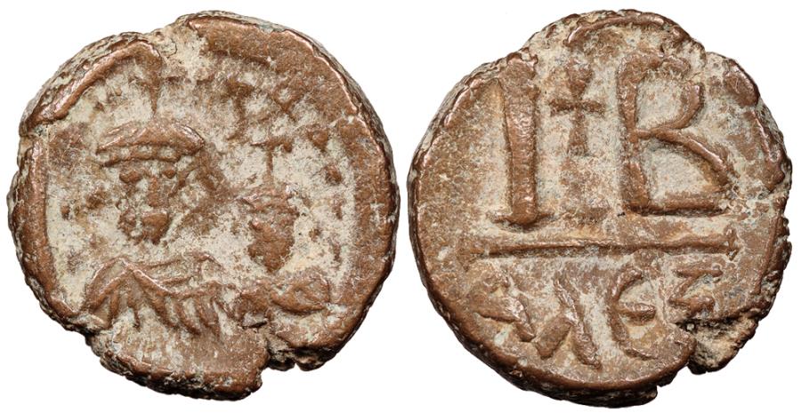 Ancient Coins - Heraclius, with Heraclius Constantine 610-641 A.D. 12 Nummi Alexandria Mint Good VF