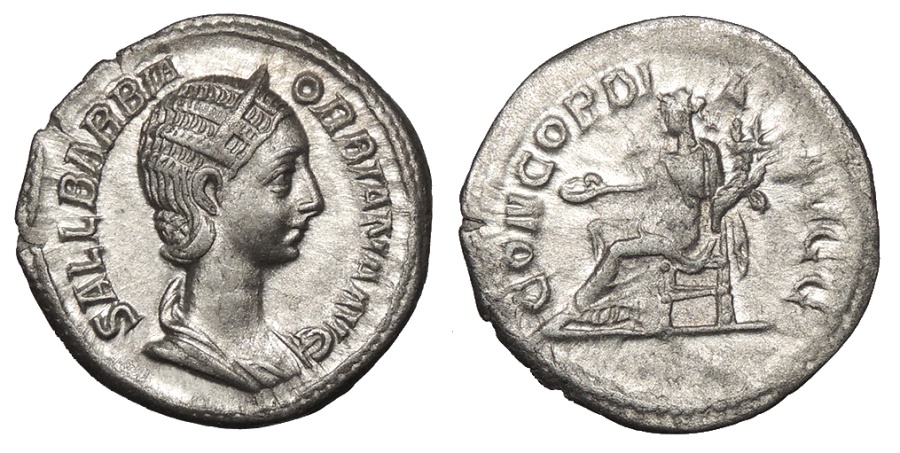 Orbiana, wife of Severus Alexander 225-235 A.D. Denarius Rome Mint Near EF