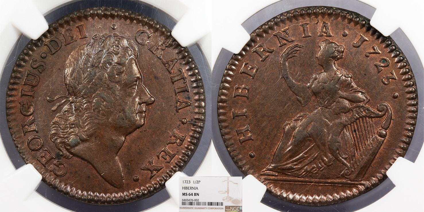 1723 Hibernia Colonial Coinage NGC MS-64 BN | Miscellaneous