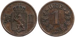 World Coins - NORWAY Oscar II 1885 Ore AU