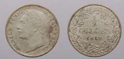 World Coins - GERMAN STATES: Wurttemberg 1848 1/2 Gulden