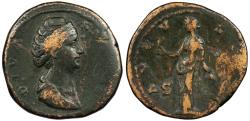 Ancient Coins - Diva Faustina, wife of Antoninus Pius Died 141 A.D. Sestertius Rome Mint Near VF