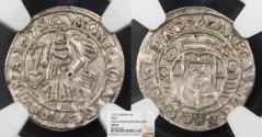 World Coins - GERMAN STATES Trier Archbishopric Karl Kaspar von der Leyen 1672 4 Pfennigs NGC AU-55