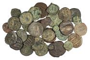 Ancient Coins - Lot of (32) bronze Byzantine Folles and Fractions