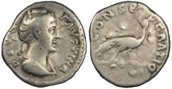 Ancient Coins - Diva Faustina I Died 141 A.D. Fourrée Denarius Imitating Rome mint Fine