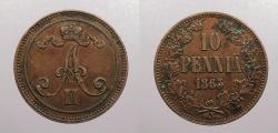 World Coins - FINLAND: 1865 10 Pennia