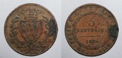 World Coins - ITALIAN STATES: Sardinia 1826-MV P anchor 5 Centesimi