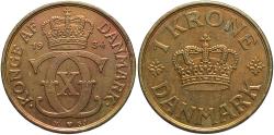 World Coins - DENMARK 1934 1 Krone