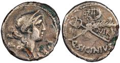 Ancient Coins - Imitating Q. Sicinius 49 B.C. Fourrée denarius Imitating Rome mint Near VF