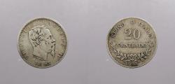 World Coins - ITALY: 1863-T BN 20 Centesimi