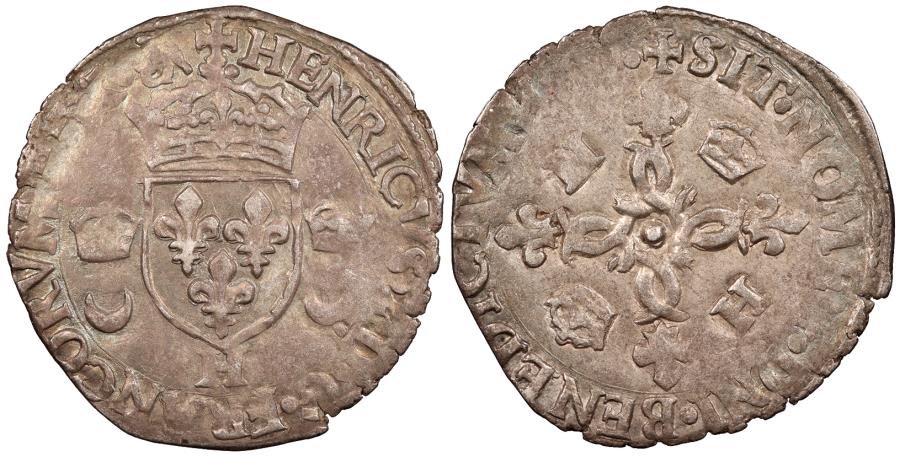 World Coins - FRANCE Henri II 1547-1559 Douzain aux Croissants 1550(?)-K AU