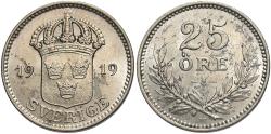World Coins - SWEDEN 1919-W 25 Ore