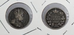 World Coins - CANADA: 1909 Pointed Leaves Edward VII 5 Cents