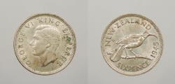 World Coins - NEW ZEALAND: 1945 George VI Sixpence