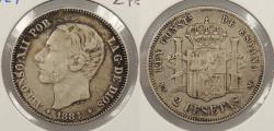 World Coins - SPAIN 1884 2 Pesetas