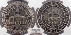 Us Coins - Middleborough, MA 1969 AR 300th Anv. Sterling 38mm Medal NGC MS-68